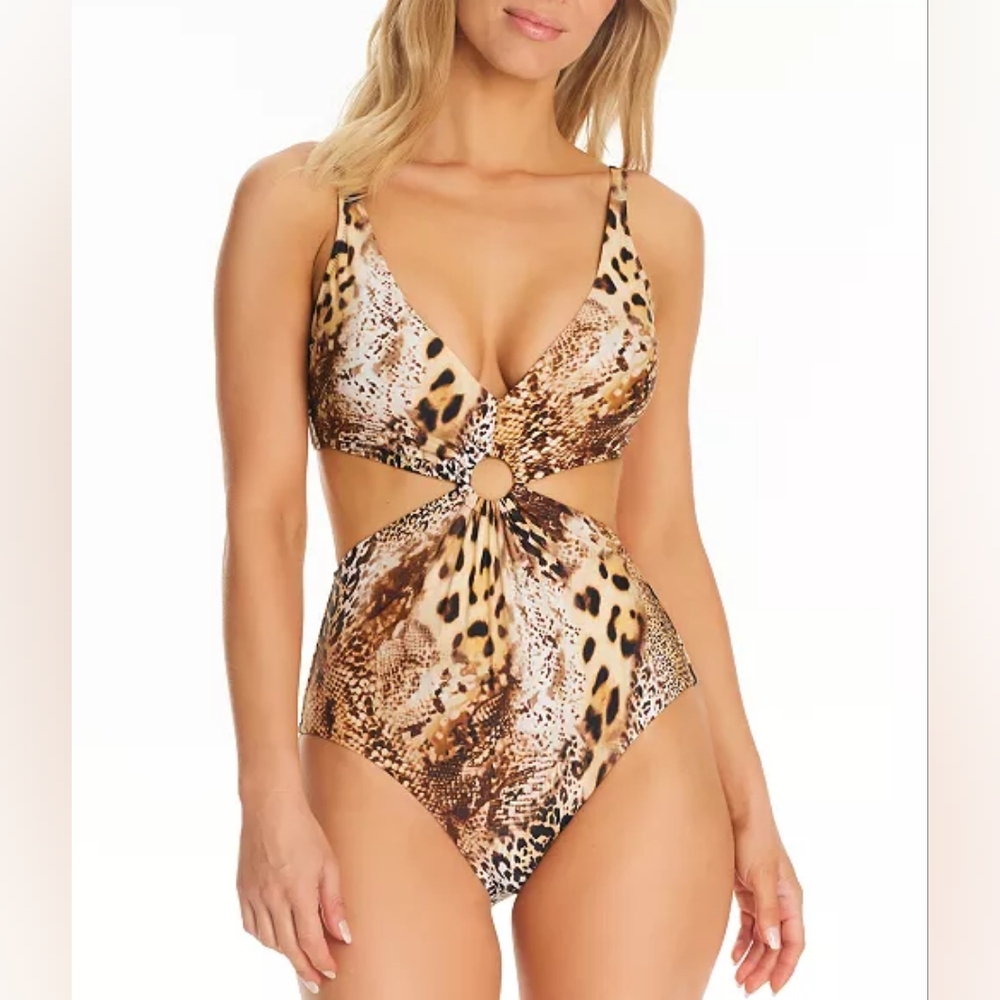 NWT Bar III Safari Fling Ring Monokini Swimsuit M Animal Print Full Coverage